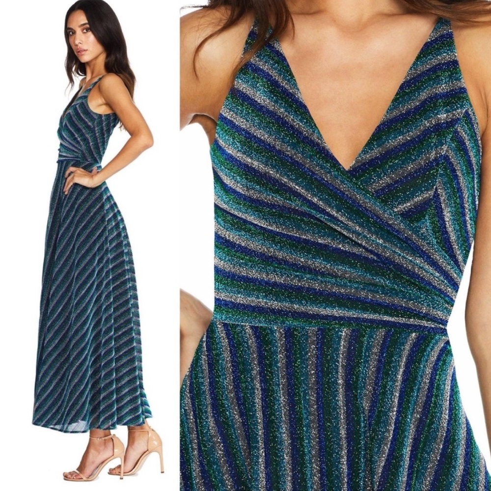 Dress the Population Lena Dress: Striped Maxi Dress - Blue and Green - Picture 2 of 13